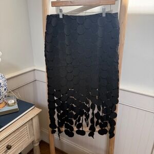NWT Commense Black 3D Circle Applique Fringe Midi Skirt XL